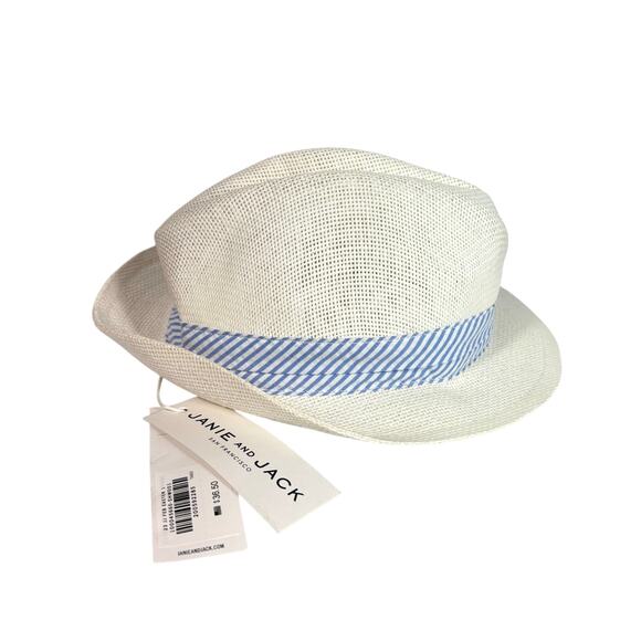 Janie and Jack Boy's Straw Fedora, NWT, White with Blue Stripe, Size 2-5 - Picture 1 of 3